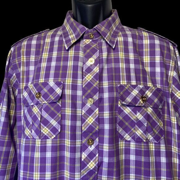 CAVI Product of Great Taste Long Sleeve Button Up Purple‎ Plaid Shirt Size XL - Picture 4 of 16
